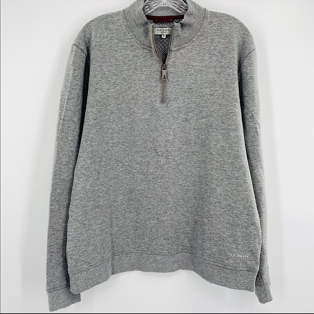 TED BAKER | Men’s Gray Cowl Neck 1/4 Zip Casual Sweater Sz XL